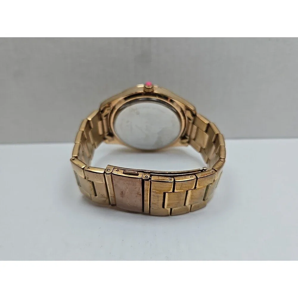 Womens Betsey Johnson 40mm Rose Gold Crystal Bezel Watch New Battery Dress Heart